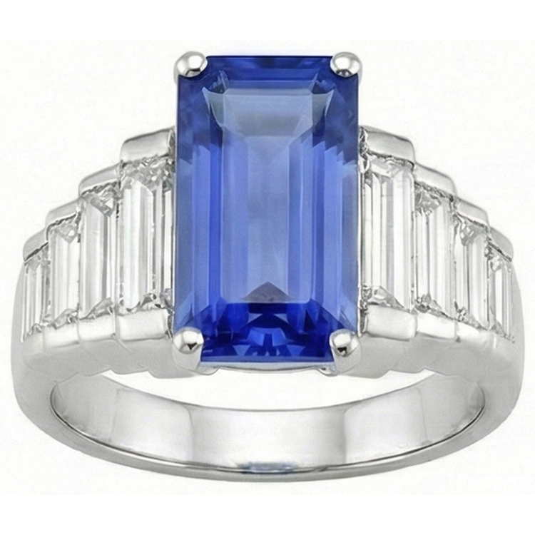 Bague Diamant Naturels Extraits des Mines ( et non cultivés en laboratoire ) Saphir Sri Lankais 8 Carats Or Blanc 14K
