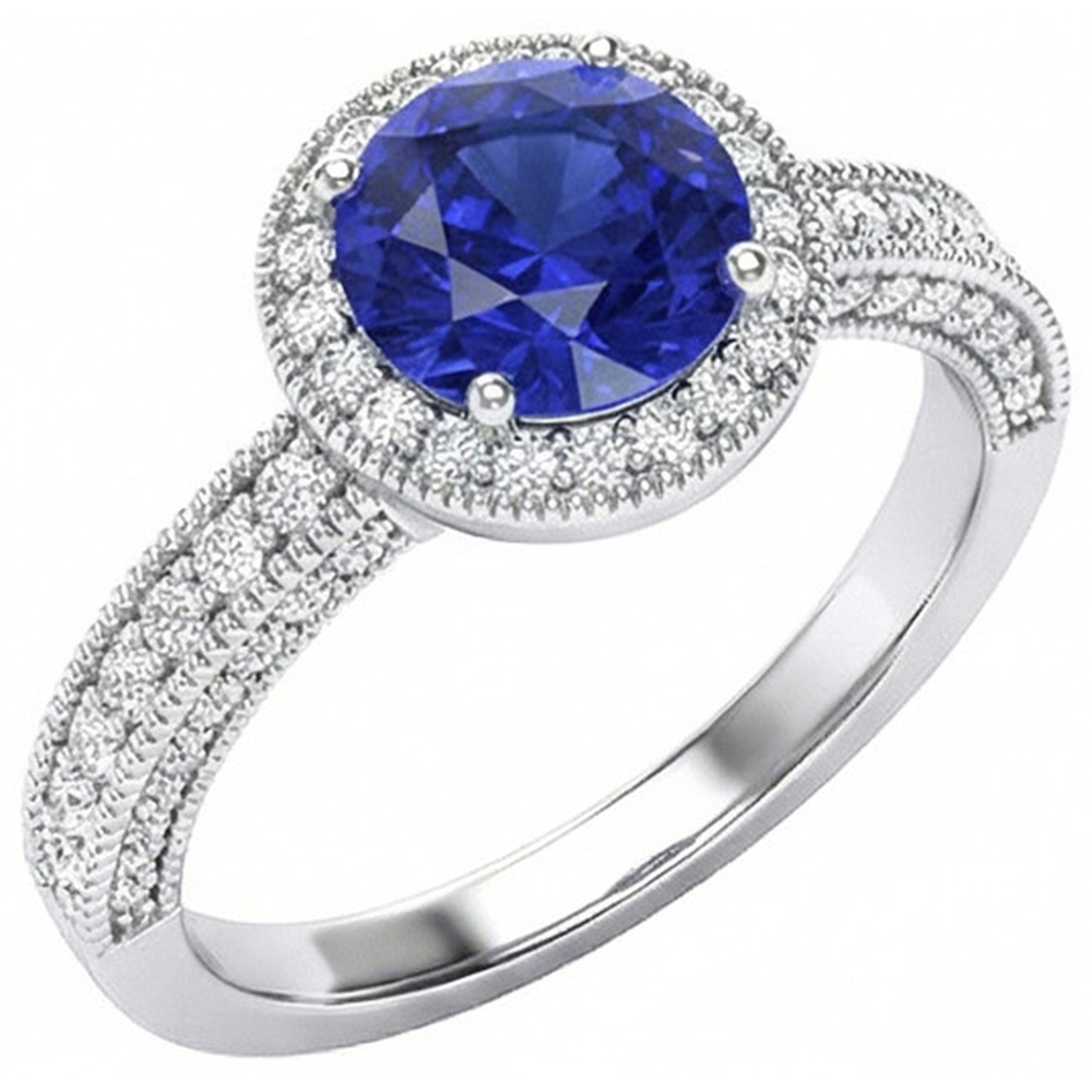 naturel round saphir 3.05carats bague vue de face