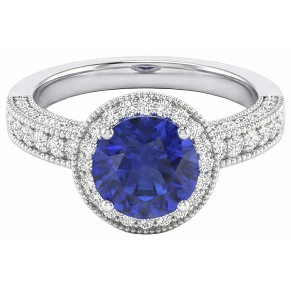 naturel round saphir 3.05carats bague angle de côté