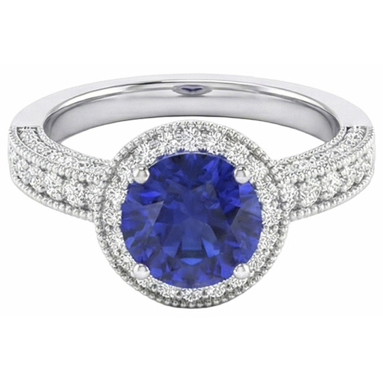 naturel round saphir 3.05carats bague angle de côté