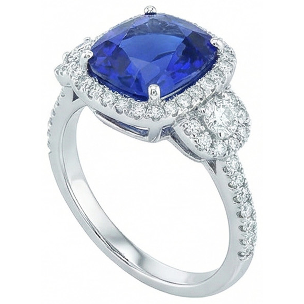 naturel cushion diamant 5carats bague vue de face
