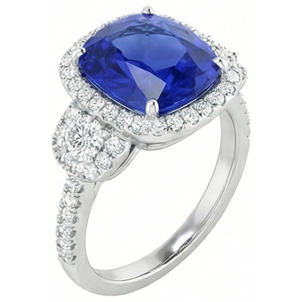naturel cushion diamant 5carats bague détail rapproché
