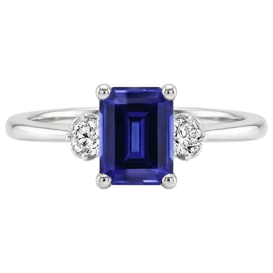 Bague Diamant Naturels Extraits des Mines ( et non cultivés en laboratoire ) Saphir Taille émeraude 3 Carats