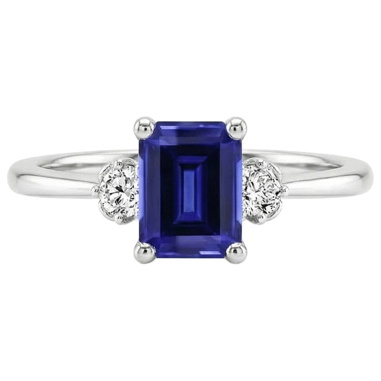 Bague Diamant Naturels Extraits des Mines ( et non cultivés en laboratoire ) Saphir Taille émeraude 3 Carats