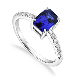 Bague Diamant Naturels Extraits des Mines ( et non cultivés en laboratoire ) Solitaire Accents Saphir Bleu Radiant 4 Carats