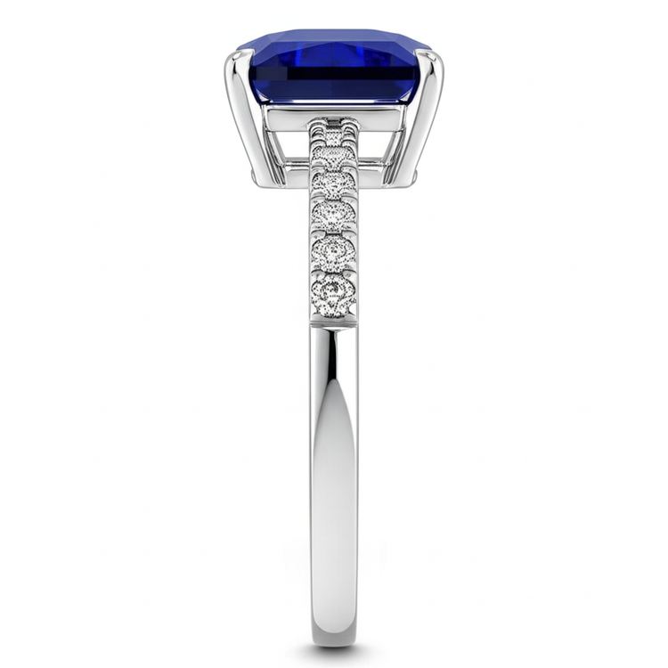Bague Diamant Naturels Extraits des Mines ( et non cultivés en laboratoire ) Solitaire Accents Saphir Bleu Radiant 4 Carats