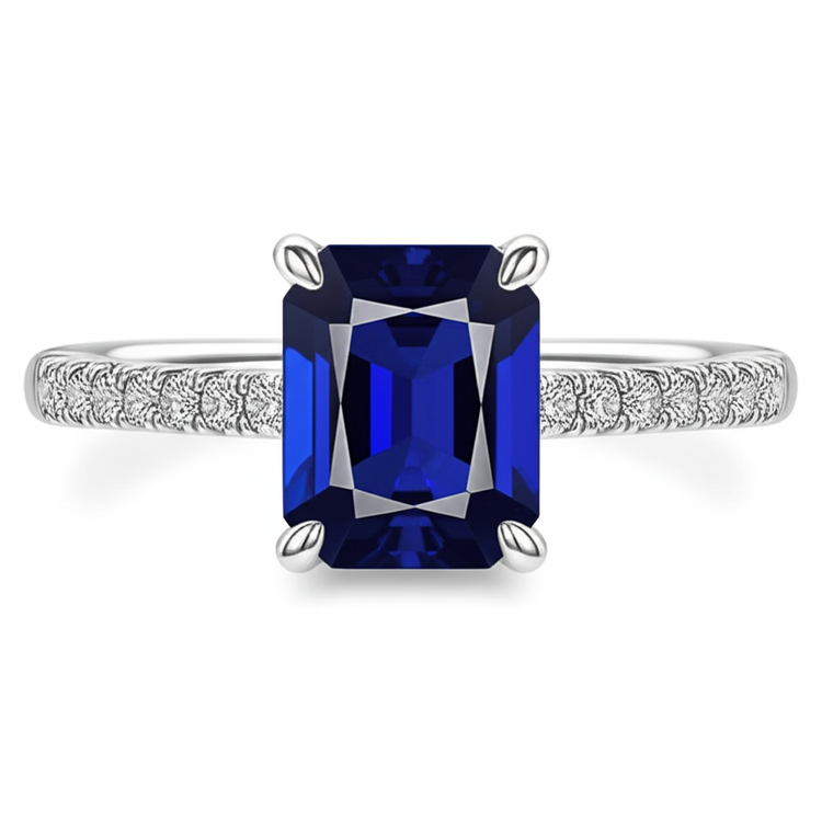 Bague Diamant Naturels Extraits des Mines ( et non cultivés en laboratoire ) Solitaire Accents Saphir Bleu Radiant 4 Carats