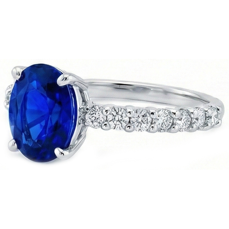 naturel oval saphir 4.50carats bague vue de profil