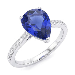 Bague Diamant Solitaire Poire Saphir Ceylan Avec Accents 4 Carats