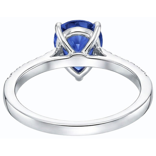 Bague Diamant Solitaire Poire Saphir Ceylan Avec Accents 4 Carats