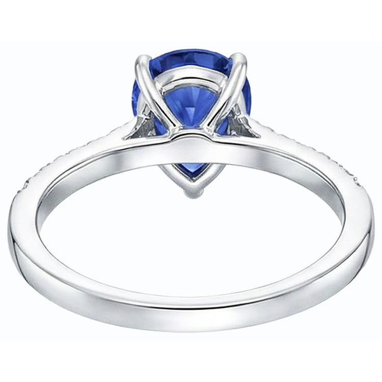 Bague Diamant Solitaire Poire Saphir Ceylan Avec Accents 4 Carats