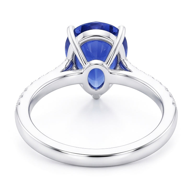 Bague Diamant Solitaire Poire Saphir Ceylan Avec Accents 4 Carats