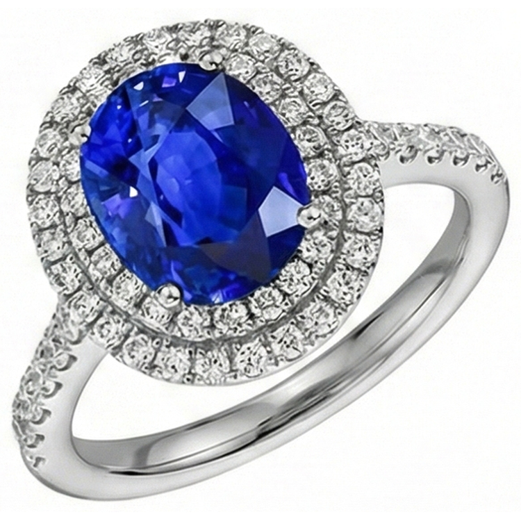Bague Diamant Naturels Extraits des Mines ( et non cultivés en laboratoire ) Sri Lanka Double Halo