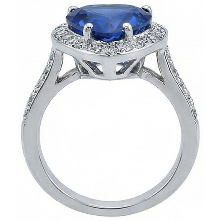 Bague Diamant Naturels Extraits des Mines ( et non cultivés en laboratoire ) Sri Lanka Saphir Bleu Or Blanc 4.5 Ct