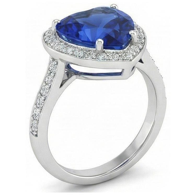 Bague Diamant Naturels Extraits des Mines ( et non cultivés en laboratoire ) Sri Lanka Saphir Bleu Or Blanc 4.5 Ct