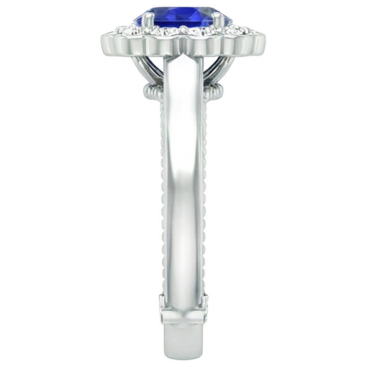 Bague Diamant Naturels Extraits des Mines ( et non cultivés en laboratoire ) Style Antique Halo Style Fleur Saphir Bleu 2.50 Carats