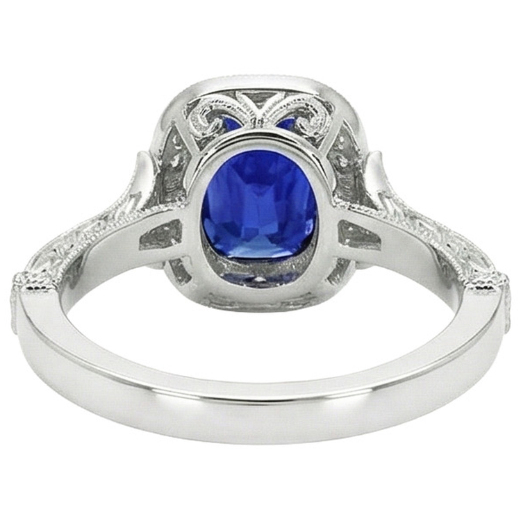 Bague Diamant Naturels Extraits des Mines ( et non cultivés en laboratoire ) Style Antique Lunette Sertie Coussin Ceylan Saphir 8 Carats