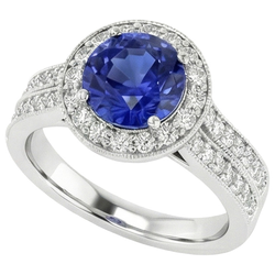 Bague Diamant Naturels Extraits des Mines ( et non cultivés en laboratoire ) Style Antique Set 6 Carats Rond Saphir Bleu Or Blanc