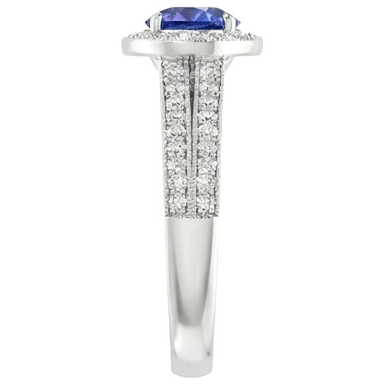 Bague Diamant Naturels Extraits des Mines ( et non cultivés en laboratoire ) Style Antique Set 6 Carats Rond Saphir Bleu Or Blanc