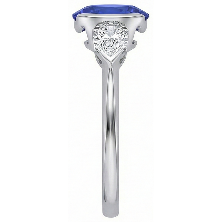 Bague Diamant Naturels Extraits des Mines ( et non cultivés en laboratoire ) Tanzanite Ovale 3 Ct 3 Pierres Or Blanc 14K