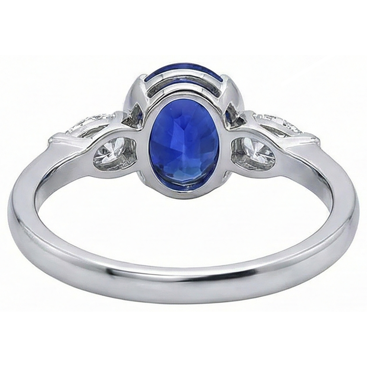 Bague Diamant Naturels Extraits des Mines ( et non cultivés en laboratoire ) Tanzanite Ovale 3 Ct 3 Pierres Or Blanc 14K