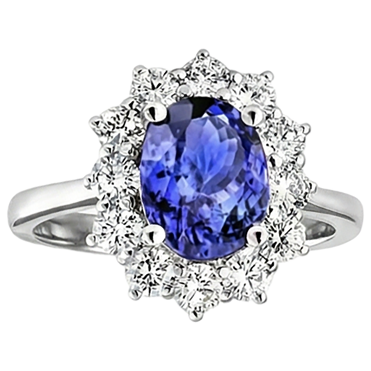 Bague Diamant Naturels Extraits des Mines ( et non cultivés en laboratoire ) Tanzanite Style Fleur Bijoux Dame Or 2 Carats