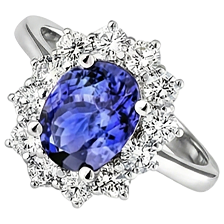 Bague Diamant Naturels Extraits des Mines ( et non cultivés en laboratoire ) Tanzanite Style Fleur Bijoux Dame Or 2 Carats