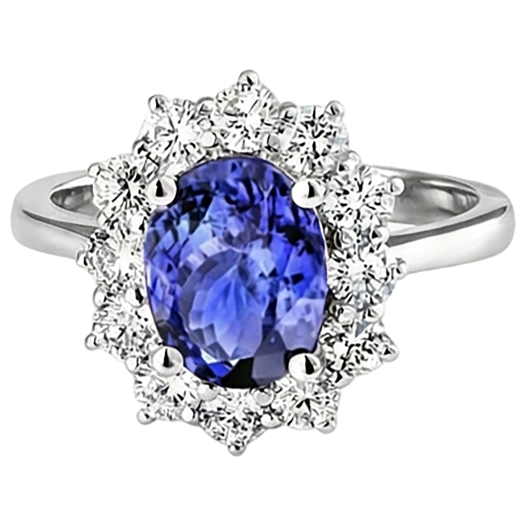 Bague Diamant Naturels Extraits des Mines ( et non cultivés en laboratoire ) Tanzanite Style Fleur Bijoux Dame Or 2 Carats