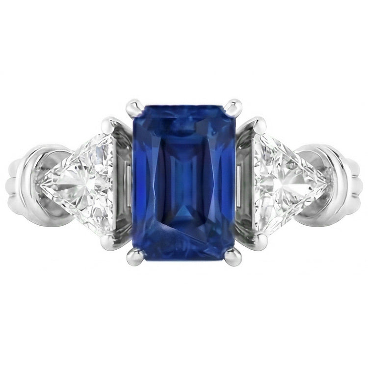 Bague Diamant Trilliant 3 Pierres 1.50 Carats Or Radiant Saphir 14K