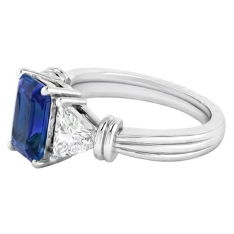 Bague Diamant Trilliant 3 Pierres 1.50 Carats Or Radiant Saphir 14K