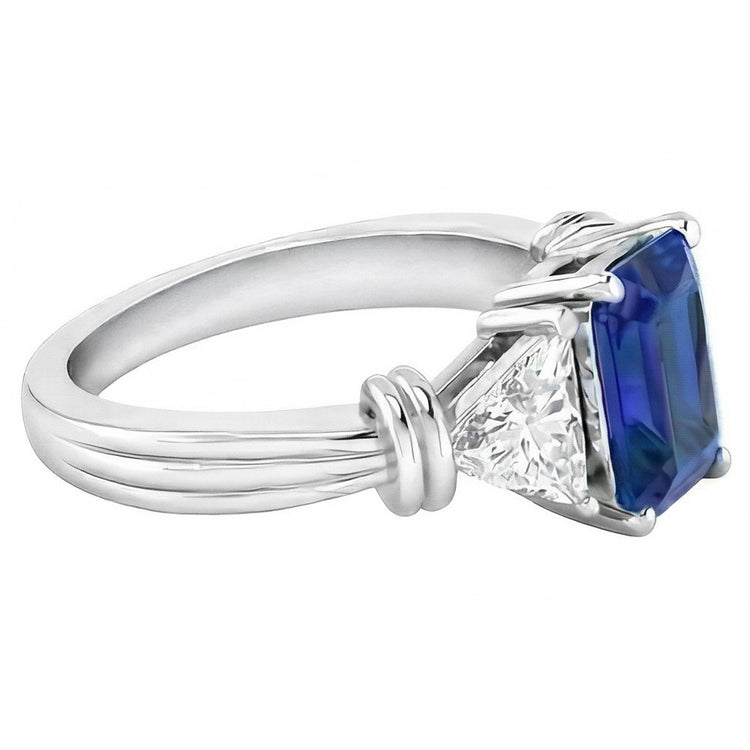 Bague Diamant Trilliant 3 Pierres 1.50 Carats Or Radiant Saphir 14K