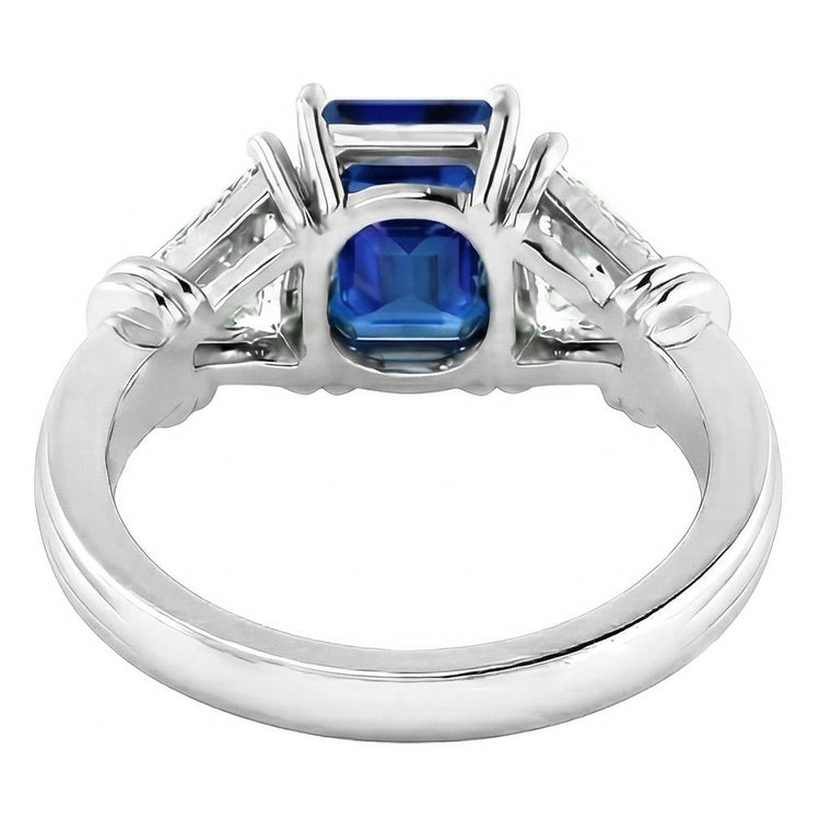 Bague Diamant Trilliant 3 Pierres 1.50 Carats Or Radiant Saphir 14K