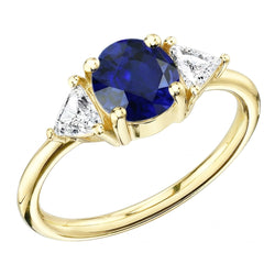 Bague Diamant Trilliant 3 Pierres Or Jaune 2 Carats Saphir Ceylan