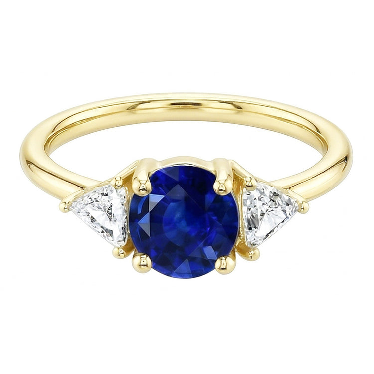 Bague Diamant Trilliant 3 Pierres Or Jaune 2 Carats Saphir Ceylan
