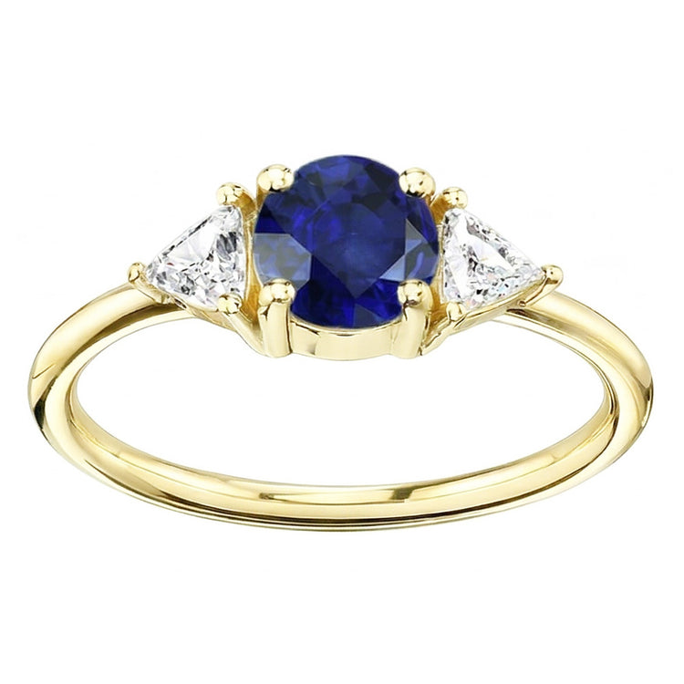 Bague Diamant Trilliant 3 Pierres Or Jaune 2 Carats Saphir Ceylan