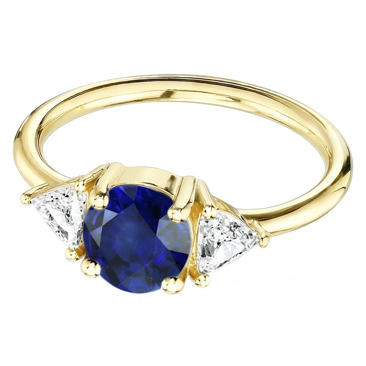 Bague Diamant Trilliant 3 Pierres Or Jaune 2 Carats Saphir Ceylan