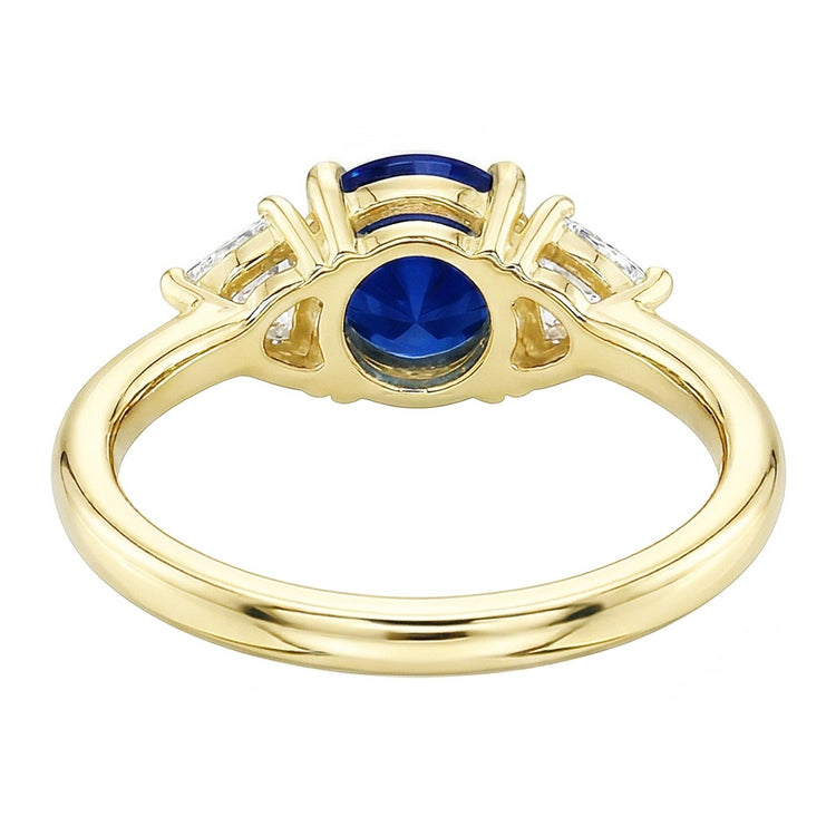 Bague Diamant Trilliant 3 Pierres Or Jaune 2 Carats Saphir Ceylan