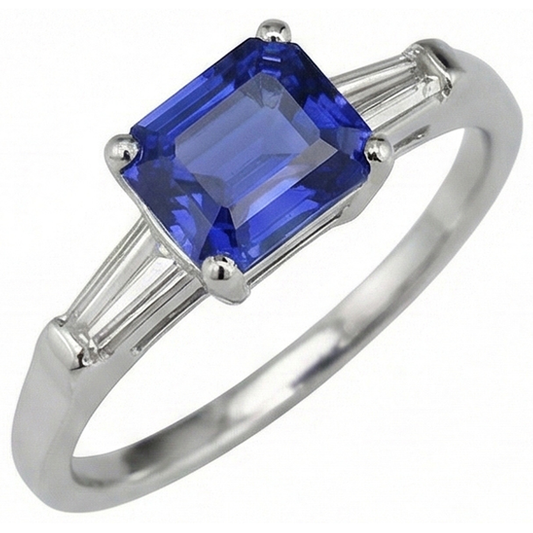 Bague Diamant Trois Pierres émeraude Saphir Ceylan 2 Carats Or Blanc
