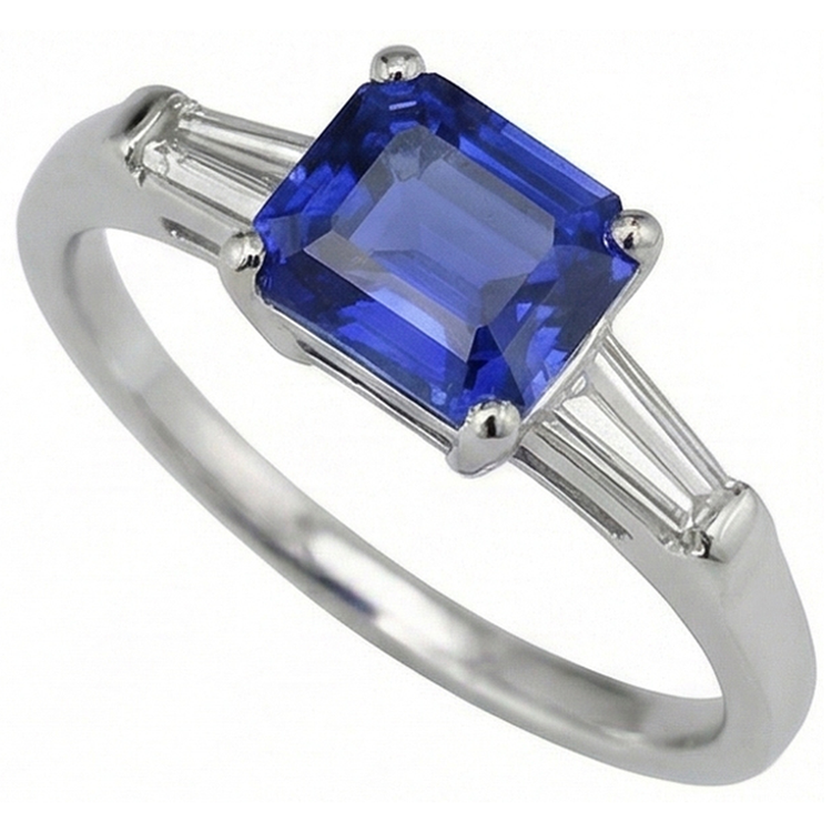 Bague Diamant Trois Pierres émeraude Saphir Ceylan 2 Carats Or Blanc