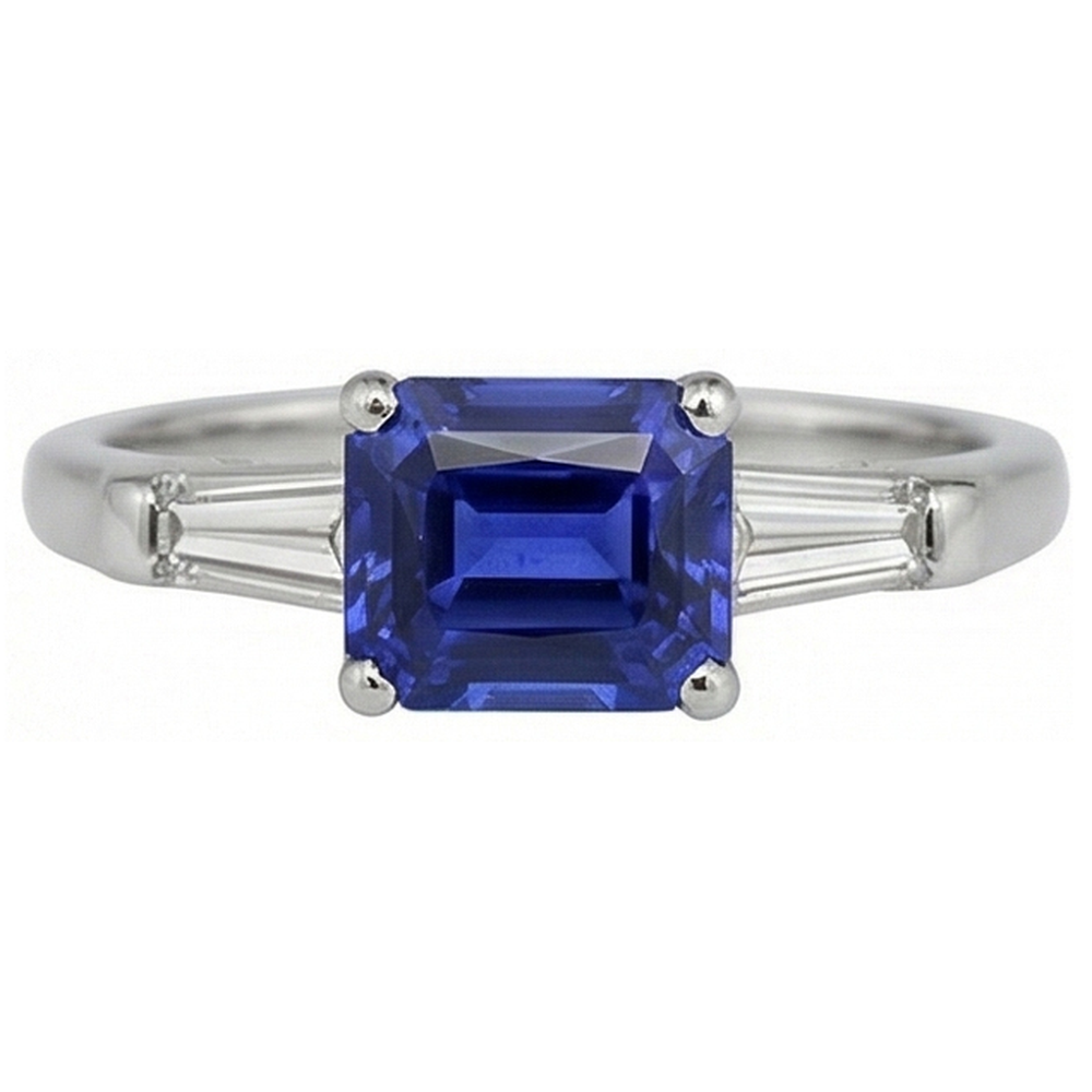 Bague Diamant Trois Pierres émeraude Saphir Ceylan 2 Carats Or Blanc