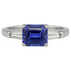 Bague Diamant Trois Pierres émeraude Saphir Ceylan 2 Carats Or Blanc
