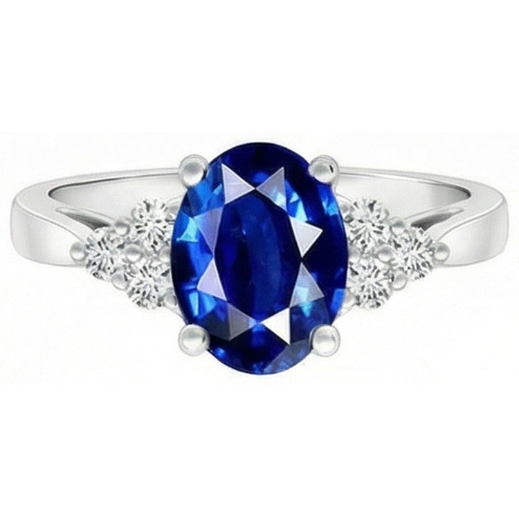 Bague Diamant Naturels Extraits des Mines ( et non cultivés en laboratoire ) et Saphir de Ceylan Ovale Serti Cathédrale Or Blanc