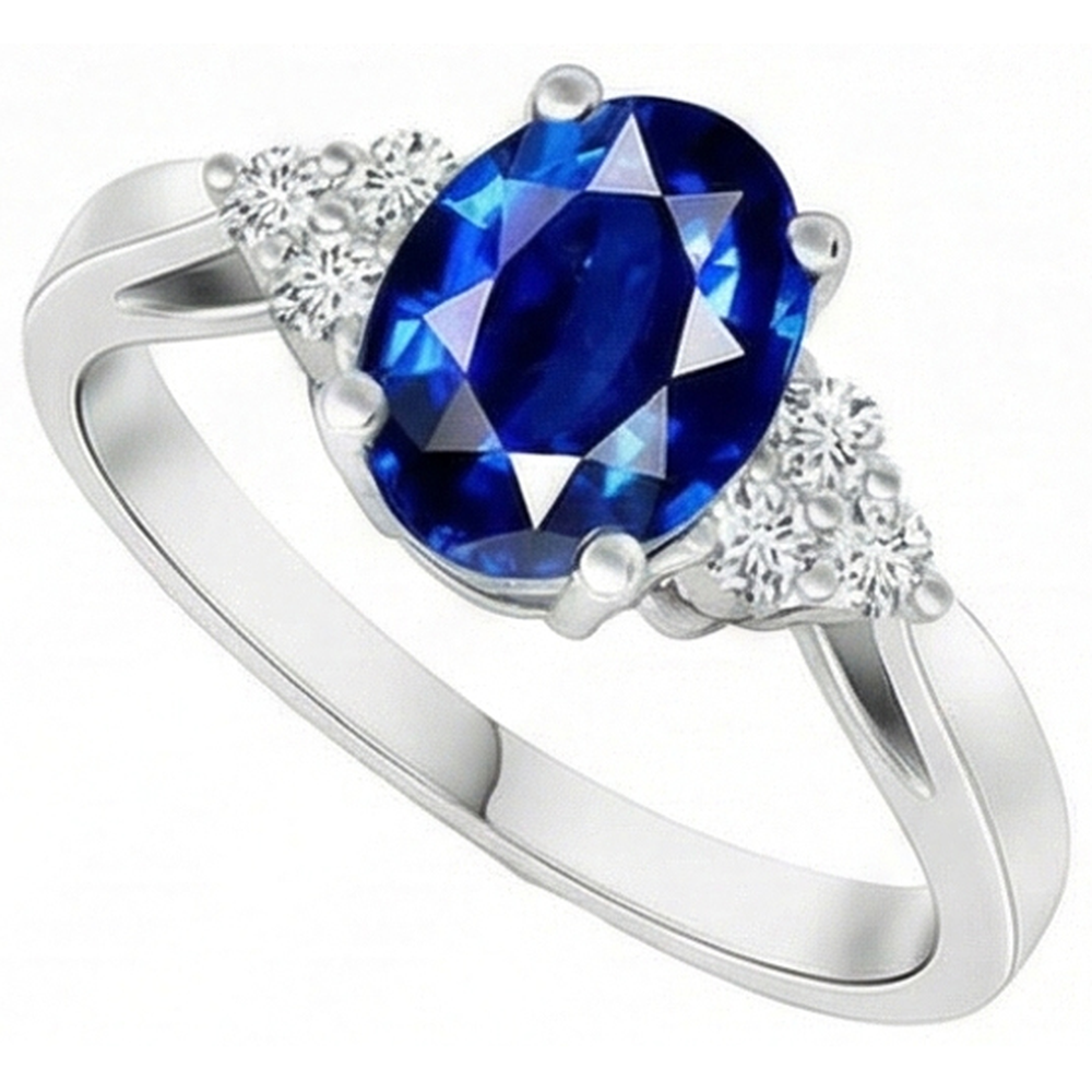 Bague Diamant Naturels Extraits des Mines ( et non cultivés en laboratoire ) et Saphir de Ceylan Ovale Serti Cathédrale Or Blanc