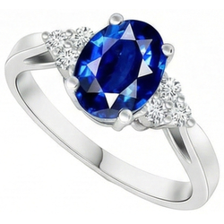 Bague Diamant Naturels Extraits des Mines ( et non cultivés en laboratoire ) et Saphir de Ceylan Ovale Serti Cathédrale Or Blanc