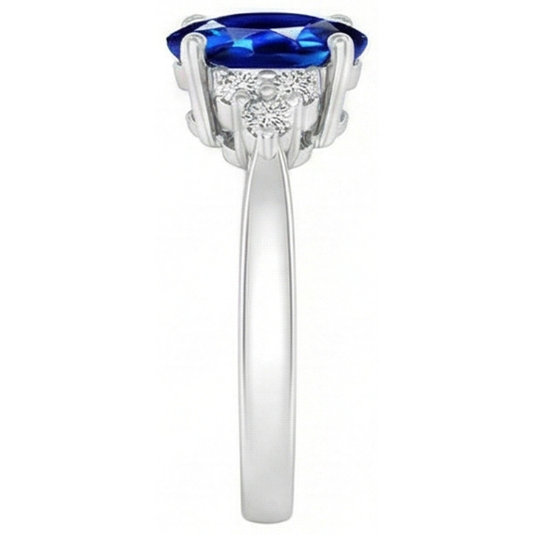 Bague Diamant Naturels Extraits des Mines ( et non cultivés en laboratoire ) et Saphir de Ceylan Ovale Serti Cathédrale Or Blanc