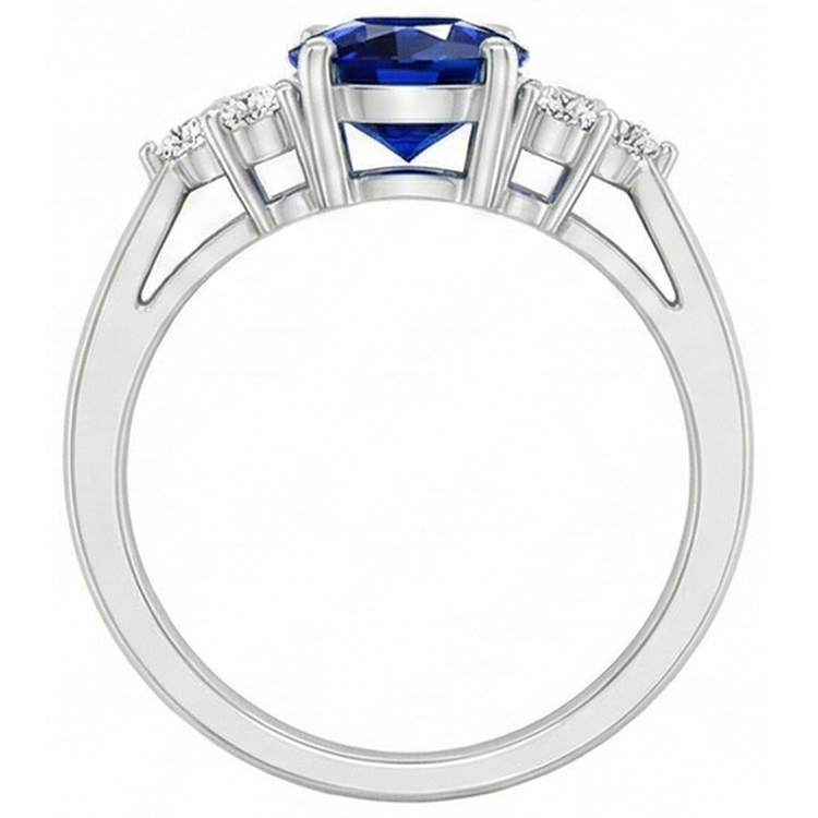 Bague Diamant Naturels Extraits des Mines ( et non cultivés en laboratoire ) et Saphir de Ceylan Ovale Serti Cathédrale Or Blanc