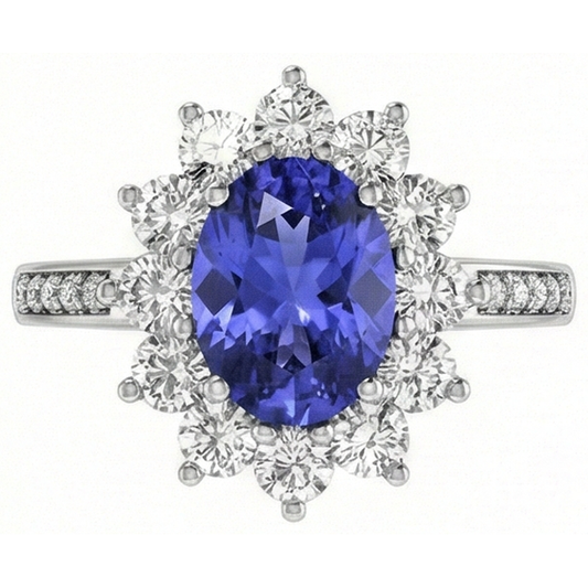 naturel oval tanzanite 3.75carats bague angle de côté