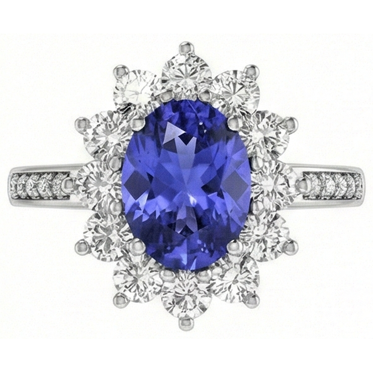 naturel oval tanzanite 3.75carats bague angle de côté