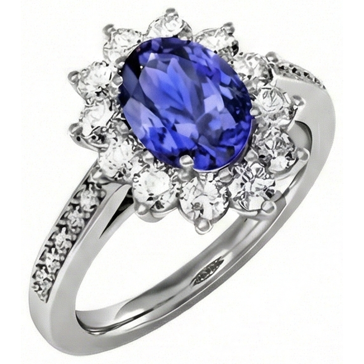naturel oval tanzanite 3.75carats bague détail rapproché