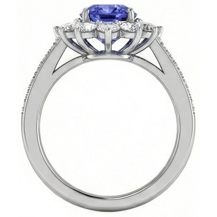 naturel oval tanzanite 3.75carats bague vue de dessus